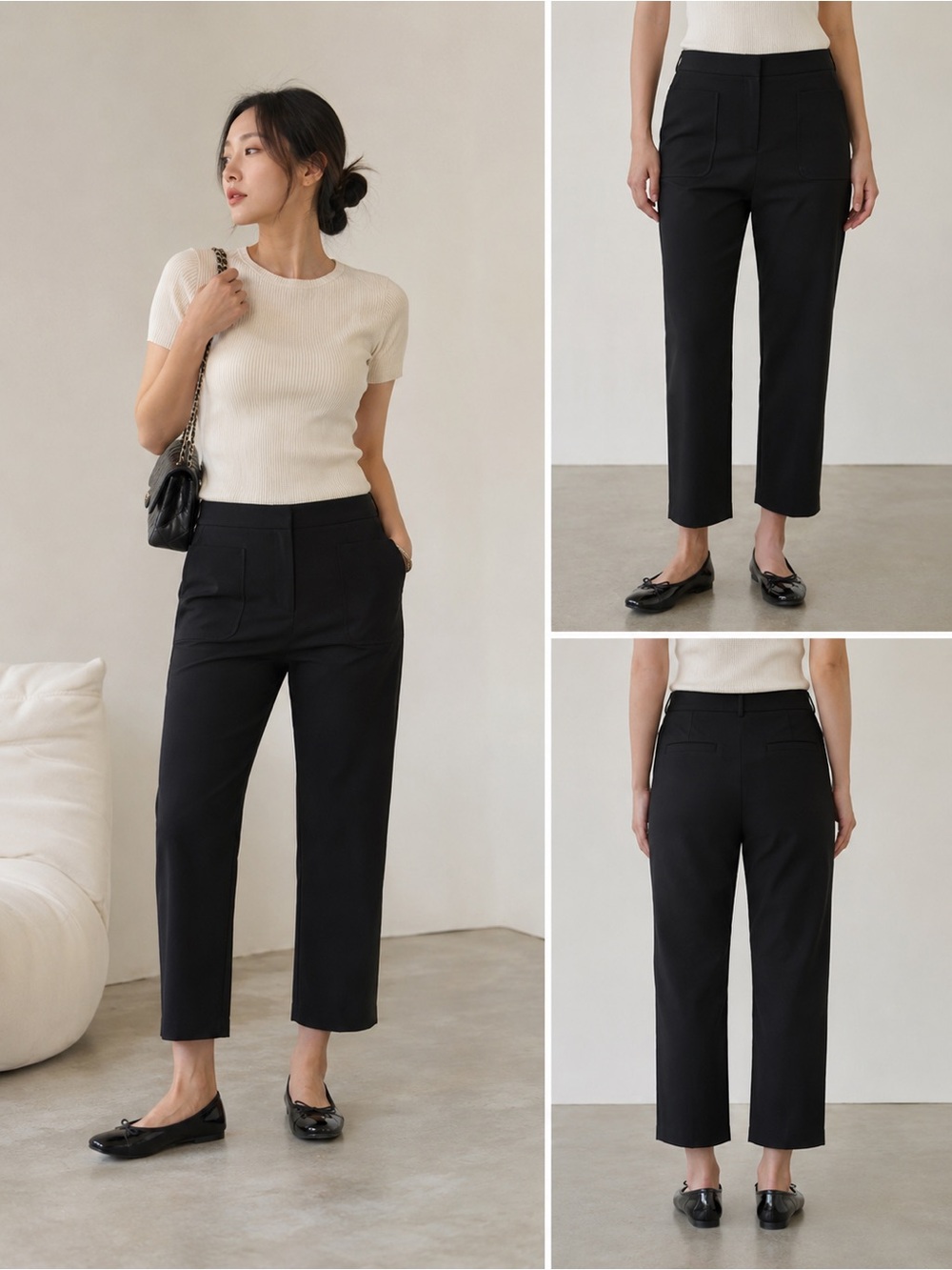 Chanel Uniform Pants Women's Size 46/ US 14 Black Trousers Straight Crop